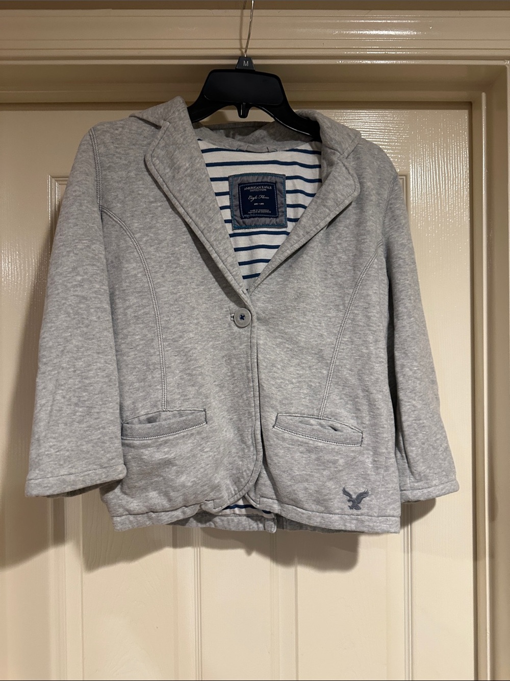 American Eagle Outfitters Light Gray Kids' Knit Blazer with Striped Lining